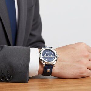 NWT Authentic Rebel Brooklyn Bridge Blue Dial Blue Leather Men's Watch